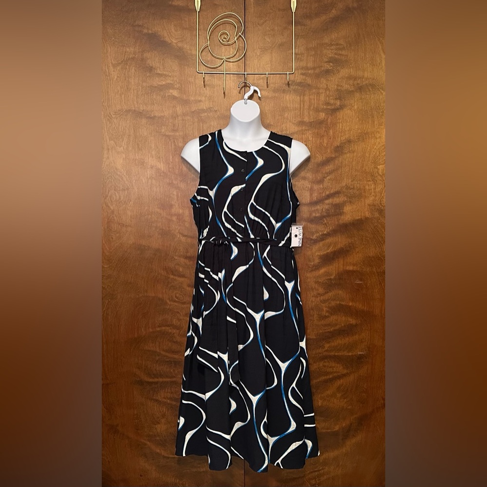 Nine West Sleeveless Button Front Fall Midi Dress Womens Plus 3X Navy Blue Maxi